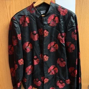 Vintage 90s Satin mandarin jacket, black/red